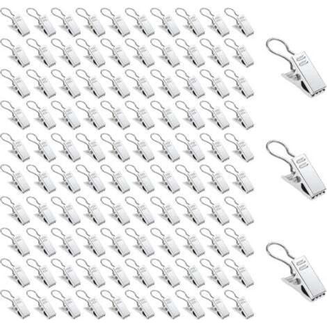 Pinces à rideaux en métal argenté – Lot de 100 pièces avec crochets et anneaux, idéales pour douche et fenêtre (1/5)