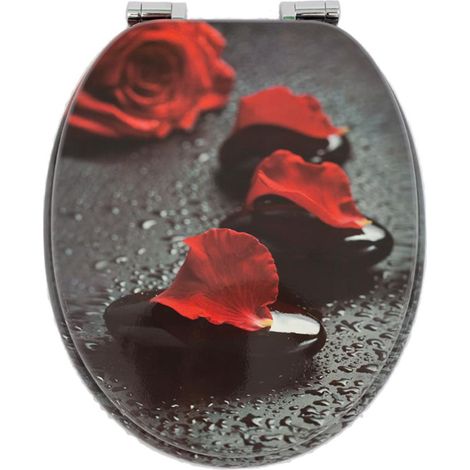 Abattant de toilette en MDF avec fermeture amortie, décor pétales de rose (1/5)