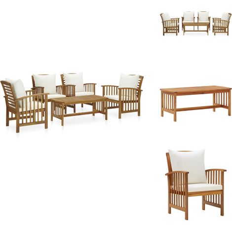 Salon de jardin 5 pcs avec coussins Bois d'acacia solide - Salon De Jardin - Mobilier De Jardin - Ensemble De Jardin - Chaises De Jardin - Acacia Massif (1/5)