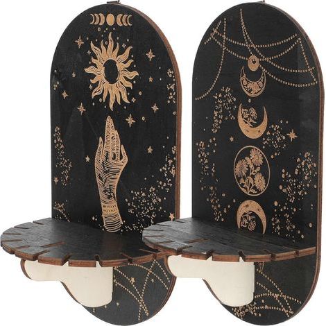 présentoirs en bois style bohème pour cristaux, étagère murale-21.00X11.50X8.50CM-Black (1/2)