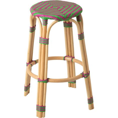 Tabouret de Bar en Rotin "Geo" 66cm Rose & Vert