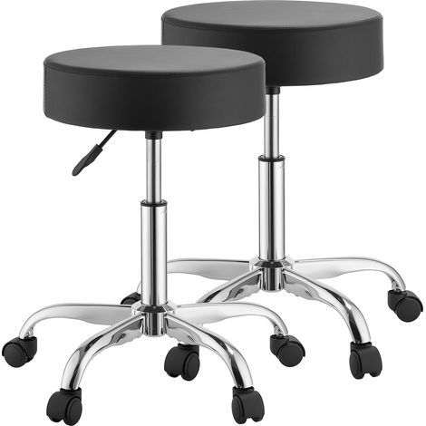 Mophorn Set di 2 sgabelli con ruote, capacità massima 226,8 kg, altezza regolabile, seduta ergonomica imbottita in similpelle PU, design rotondo girevole a 360° con ruote,nero,saloni, spa e cliniche (1/5)