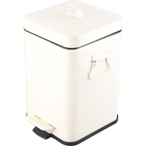 Poubelle carrée rétro luxe léger, épaisse, à pédale avec couvercle 5L blanc 18x18x31cm pour cuisine salle de bain (1/5)