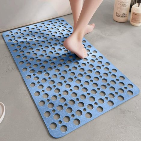 Tapis salle bain bleu 75x43cm antidérapant ventouse pour baignoire (1/5)