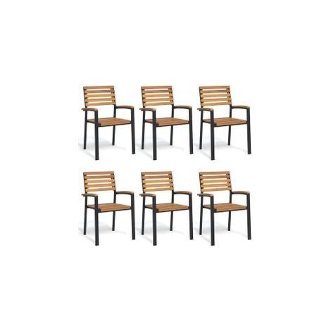 Chaises de jardin empilables lot de 6 bois d'acacia et métal (1/5)