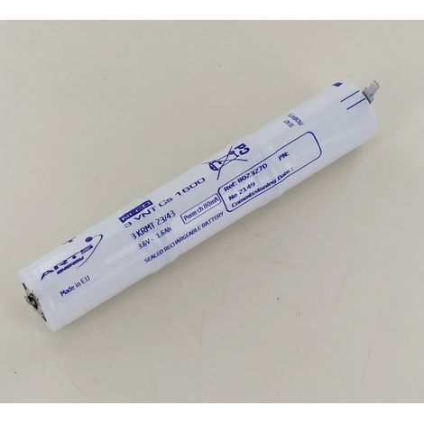 Batterie Ni-Cd 3.6V 1.6Ah 3VNT Cs1600 -Baton-Clip faston 2.7mm (802327)