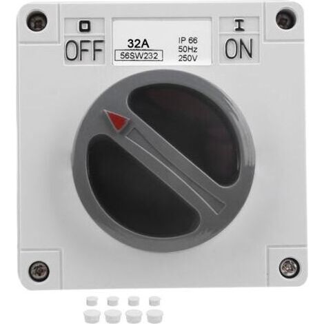Interrupteur secteur 2 pôles 32A étanche IP66, commutateur rotatif marche/arrêt avec voyant lumineux 250V pour usage extérieur et industriel (1/4)