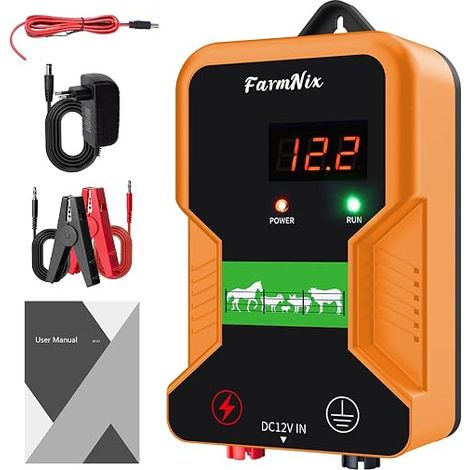15KM Cloture Electrique pour Animaux,2J Electrificateur Clôture électrique pour ferme jardin pâturage,12000V Electrificateur pour ÉLevage D'Animaux Cheval Vache Moutons (Orange) (1/5)