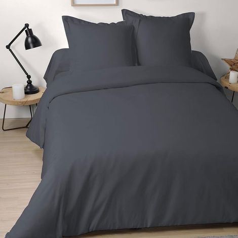 Housse de Couette - Taille 260x240 cm - 100% Coton - Couleur Anthracite - Modèle Alicia - Linge de Lit pour Maison - Doux et Confortable pour Nid Douillet (1/5)