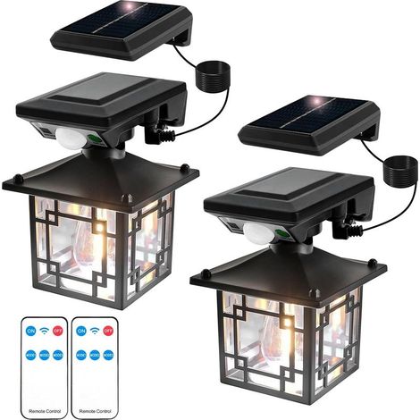 2 Pièces Applique Murale Solaire Vintage Extérieure, Lampe Solaire Exterieur avec Detecteur de Mouvement, Lumière Jardin étanche IP65, Puissante Lampe Exterieur Murale(Séparable) (1/5)