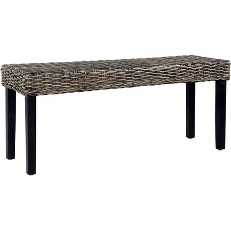 Banc 110 cm Noir Rotin naturel kubu et bois d'acajou massif (1/5)
