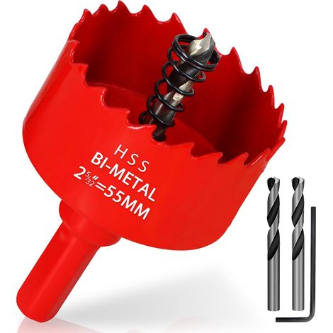Scie Cloche Bi-métal 55 mm, M42 HSS Bimétallique Scie Trèpan, avec Adaptateur de Tige Triangulaire et Foret de Centrage, pour le Bois, Métal Mou, Plastique, Verre, Carrelage, Céramique (1/5)