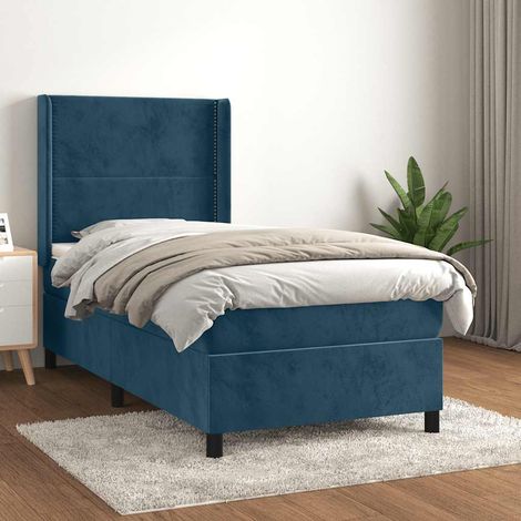 vidaXL Sommier à lattes de lit avec matelas Bleu foncé 100x200 cm (1/5)