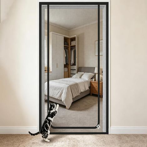 Cat Screen Filet pour chat pour balcon, 90 cm x 210 cm, écran d'animaux domestiques, avec fermeture éclair, pour porte de balcon et porte intérieure, sans perçage (1/5)