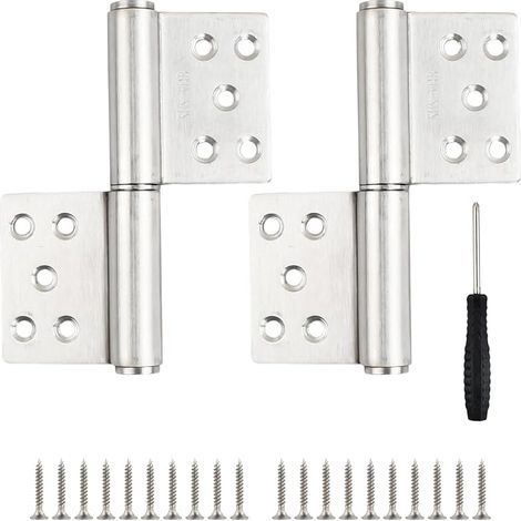 Bisagras de puerta de acero inoxidable de 2 piezas, 132x100x18 mm, ángulo de apertura de 360°, desmontables, capacidad de carga de hasta 80 kg, con 20 tornillos y destornillador, para puertas de mader (1/5)