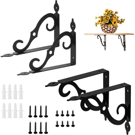 4 Pièces Murale Equerre de Fixation Triangulaires de 90 Degrés Équerre pour Étagere Supports D'Étagère Mural Support Etagere avec Vis pour Cuisine 14x11cm, Noir (1/5)