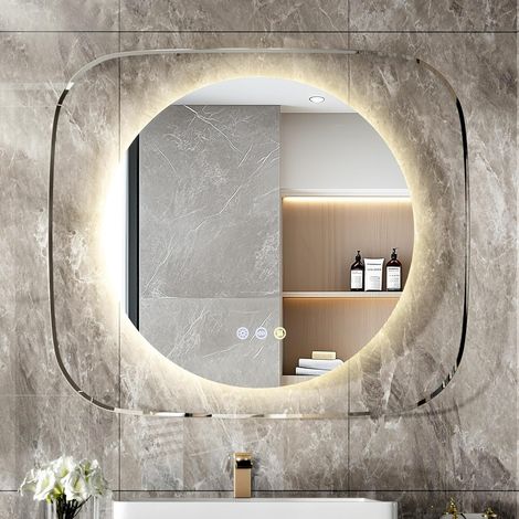 Specchio Bagno Led Luce Specchio Retroilluminato bagno Creativo Rotondo 80x70 cm Dimmerabile Luce, Antiappannamento, Interruttore Touch, Memoria (1/5)