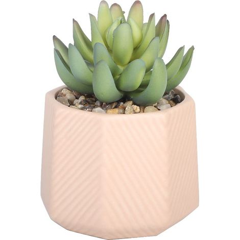 Plante Artificielle Verte - Pot géométrique Rose pour la Maison, Le Bureau, la Salle de Bain - Décoration d'intérieur - Esthétique (1/2)