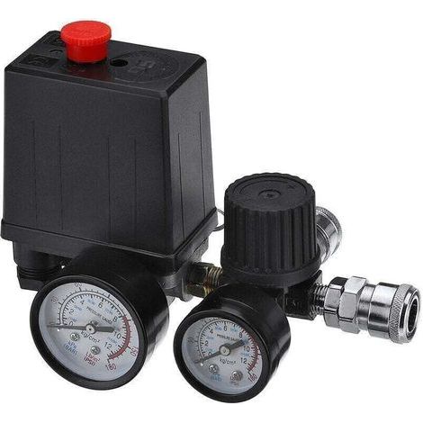 Jauges de régulateur de soupape de commande de pressostat de compresseur d'air 220 V 0-180 psi avec connecteur rapide (220 V) (1/4)