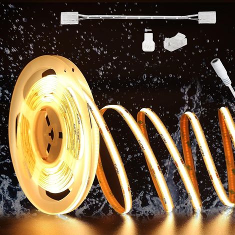 Bande LED COB Blanc Chaud 2700K DC24V Étanche IP65, 10M 5040LEDs CRI90+ Ruban LED Lumineux pour Éclairage Domestique DIY, Projet d'Ingénierie avec Connecteur COB 8mm (Alimentation Non Incluse) (1/5)