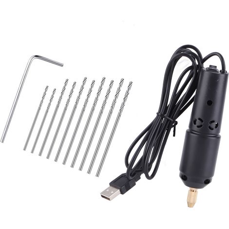 Mini perceuse électrique USB noire de type 360 pour percer des trous dans le jade, la résine époxy, le cristal et les perles. (1/5)