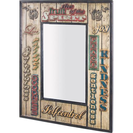 Miroir vintage 52x70 cm en métal décor effet bois