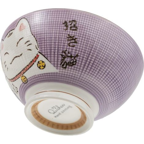 Grand Bol à Ramen Japonais - Teinte Mauve ⌀ 17,5 cm - Contenance 1000 Ml - Chat Maneki Neko - Bol à Riz, Petit Déjeuner (1/3)