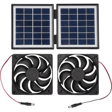 Pair - Ventilateur d'extraction solaire étanche 2 x 5 W avec panneau solaire pliable de 10 W pour caravane, niche pour animaux, local technique, utilisation en extérieur (noir) (1/5)