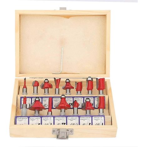 15-teiliges Holzbearbeitungs-Fräser-Set mit 8-mm-Schaft, Schaftfräser, inklusive Aufbewahrungsbox (rot)