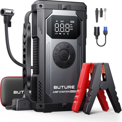 Buture – Booster de batterie 8000A 26800mAh 12V – Démarreur pour essence et diesel jusqu'à 12L – Lampe LED 800 lumens – Charge rapide 18W
