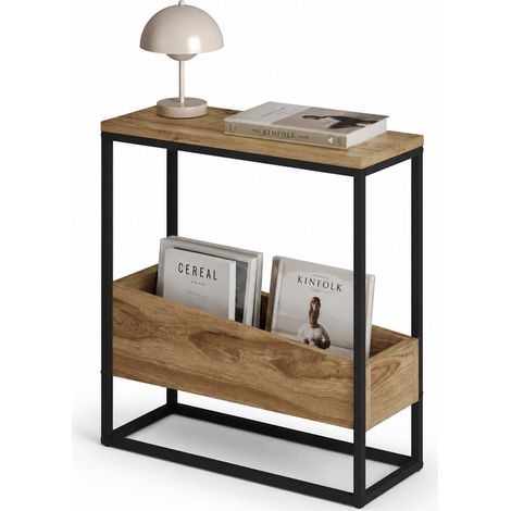 Tavolino Laterale Divano con 2 Ripiani Tavolo Multiuso Nero e Rovere 60x22x62cm (1/5)