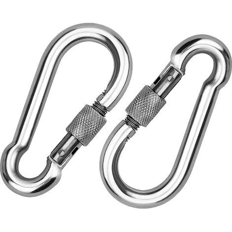 2 Pièces 304 Mousqueton en INOX, Mousqueton à Vis en Acier INOX, Mousqueton en Acier INOX, pour Accrocher des Cordes, des Chaînes, des Ceintures, des Câbles (1/4)