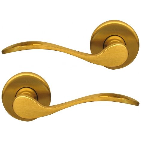 Ouvre&Déco – Poignées de porte intérieure sur rosace ANNA – Laiton poli satiné – Fonction bec de cane sans trou – Diamètre rosace 50mm