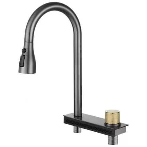 Robinet de Cuisine Extensible en Acier Inoxydable, Robinet à Tirage avec Jet Cascade, Mitigeur Eau Froide et Chaude pour Évier (1/4)