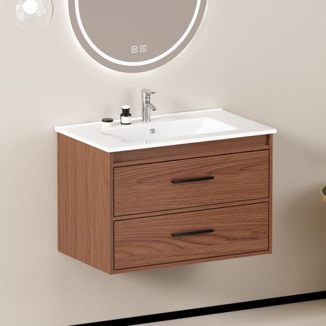 Mueble de baño con lavabo de 75 cm, 2 cajones, rojo marrón DESVIAE (1/5)