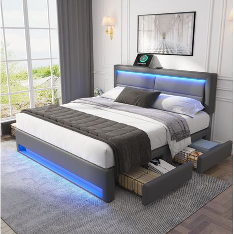 Letto matrimoniale contenitore LED 140x200 PU DESVIAE (1/5)