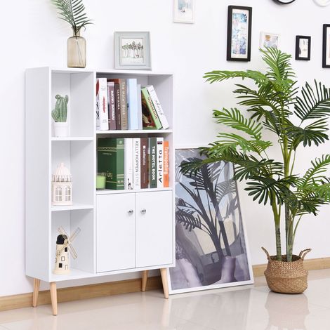 Bibliothèque Étagère Moderne Économisant de la Place - avec 2 Portes de Salon Panneau - en Particules 80x23,5x123cm Blanc