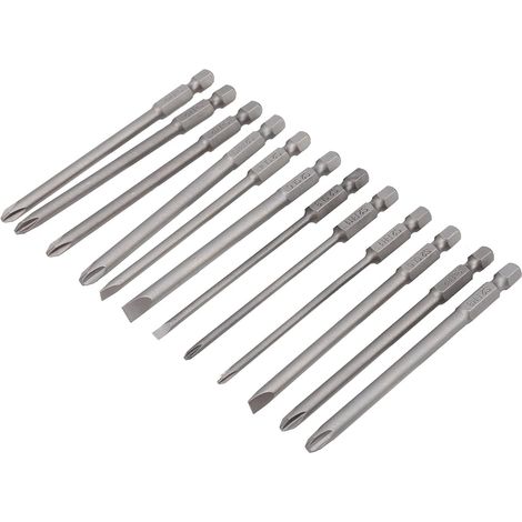 Set di 12 punte per cacciavite Phillips – gambo esagonale S2 – a taglio – magnetiche – in acciaio