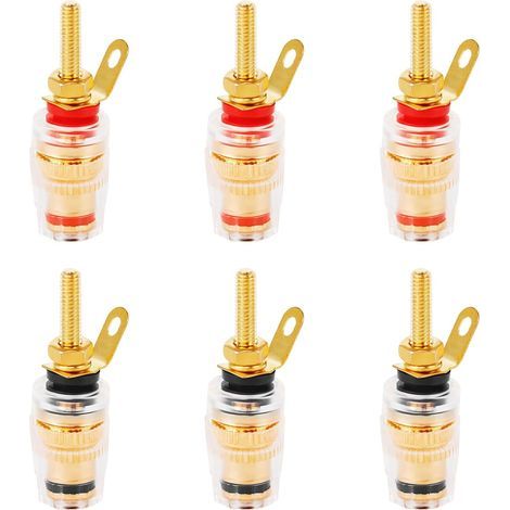 Borniers audio Jubaopen, lot de 6 borniers pour haut-parleurs, connecteurs audio plaqués cuivre pour jacks 4 mm, fiches bananes, prises bananes avec coque transparente, 3 noirs + 3 rouges