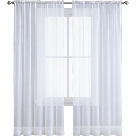 Sheer Curtain 100x130cm Semi-Transparent, Polyester, Sheer Curtains for Living Room, Home Decor for Bedroom, Living Room, White (1/5)