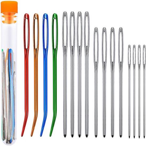 Lot de 16 aiguilles à coudre en acier inoxydable avec gros chas, aiguilles pratiques pour couture, crochet, laine et loisirs créatifs (1/5)