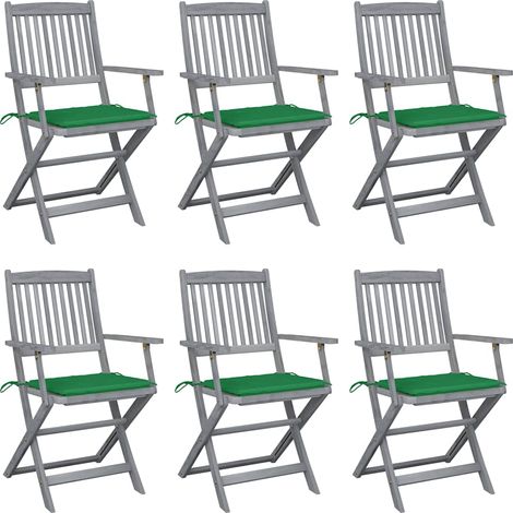Lot de 6 Chaises de jardin pliables - Chaise d'extérieur pour terrasse/jardin avec coussins Bois d'acacia BV481141 - BonneVie (1/5)