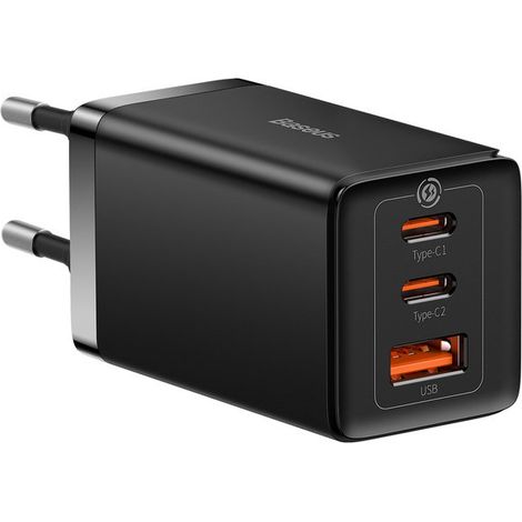 GaN 2xUSB C 1xUSB 65W Schnellladegerät Baseus GaN5 Pro + USB C - USB C 100W Kabel - Schwarz (1/5)