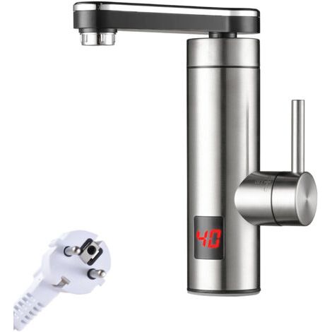 Robinet chauffant électrique haute efficacité 3300W, affichage LED température, acier inoxydable 304 IPX4, mono-commande pivotante 360°, sans réservoir pour cuisine