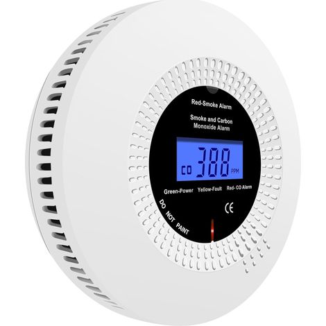 Rilevatore di fumo e monossido di carbonio, rilevatore combinato di fumo e monossido di carbonio per uso domestico con display digitale, conforme alle norme EN 50291 e EN 14604. 1 articolo