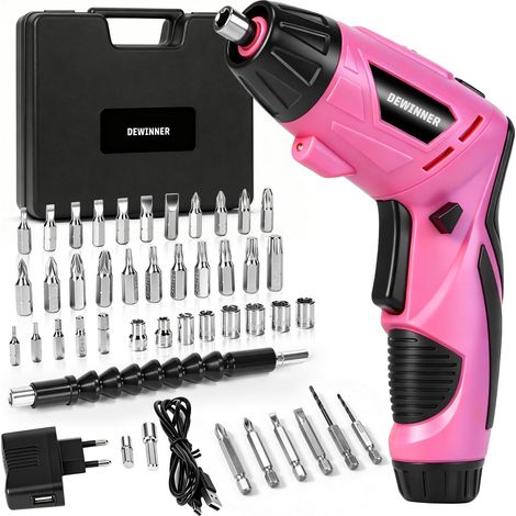 Perceuse Visseuse Sans Fil Rose 3N.m 1300mAh Kit de Tournevis Électrique Rechargeable avec Lampe LED, Câble USB Idéal pour Bricolage, Installation de Meubles et Réparation Maison (1/5)
