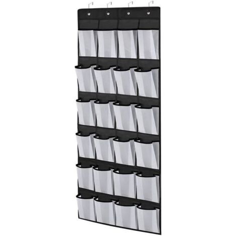 (Noir)Range Chaussures Porte Suspendu en Tissu Avec 24 Poches 150 x 50 cm Organisateur de Chaussures Pour Placard de Salle de Bain Chambre