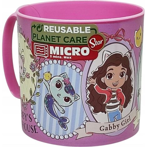 Vaso de plástico con asa Gabi Cat House para bebidas infantiles, 265 ml. (1/2)