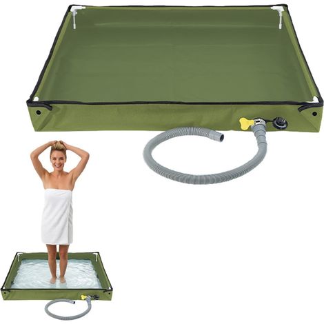 Douche de camping - Receveur de douche pliable - 80 x 80 cm - Avec tuyau de vidange - Antidérapant - Étanche - Base de douche portable - Base de tente d'extérieur - Lavabo pour camping-car, jardin (1/5)