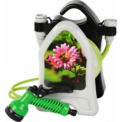 Tuyau d'arrosage sur support avec pistolet d'arrosage, 10 m, vert, PVC, 7 jets, pour arrosage extérieur. (1/2)